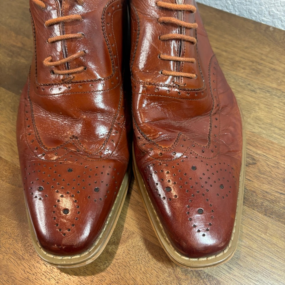 Giovanni Ferrara Leather Wingtip Oxford Dress Shoe  Lace Up Formal Brown size 12 - Picture 5 of 11
